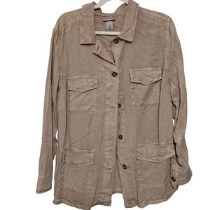 Catherines Plus Size 0X/14/16W To Dye For Lyocell Utility Button‎ Down Shirt